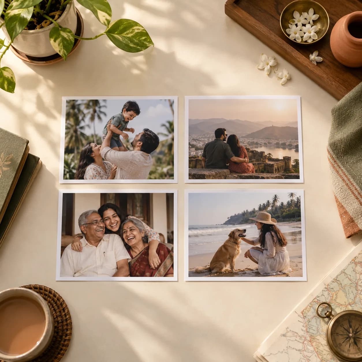 Individual lab printed photographs laid out in a grid