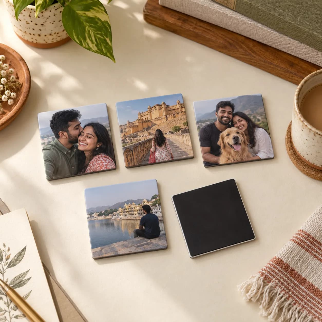 A set of photo magnets laid out on a table