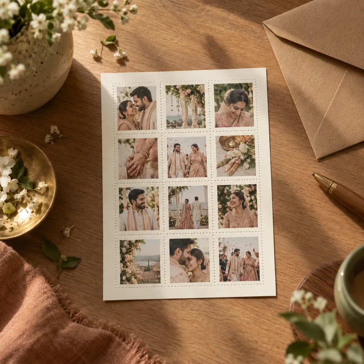 A perforated sheet of personalised mini stamps