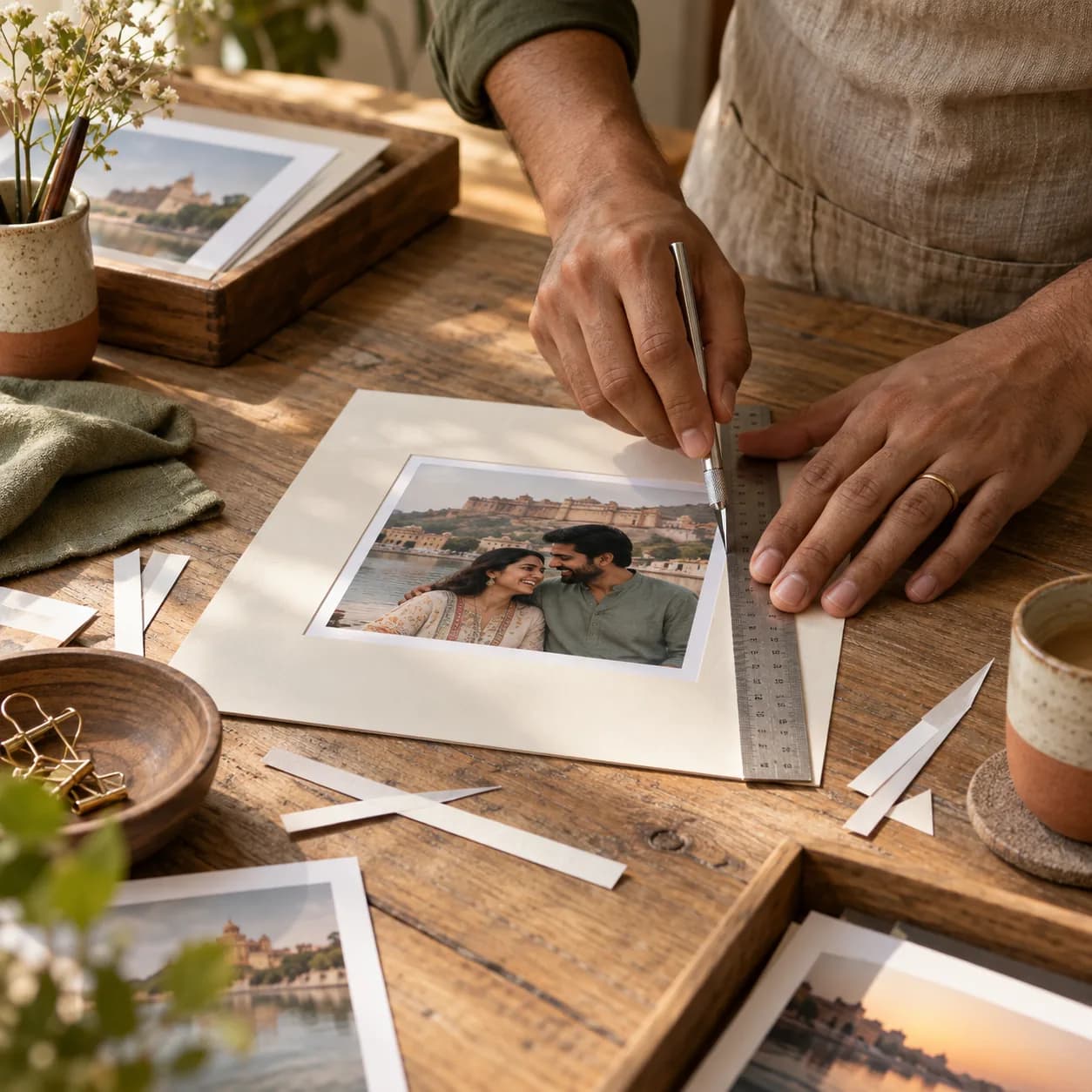 Trimmed — Cut down by hand, one at a time, to the size the page needs.